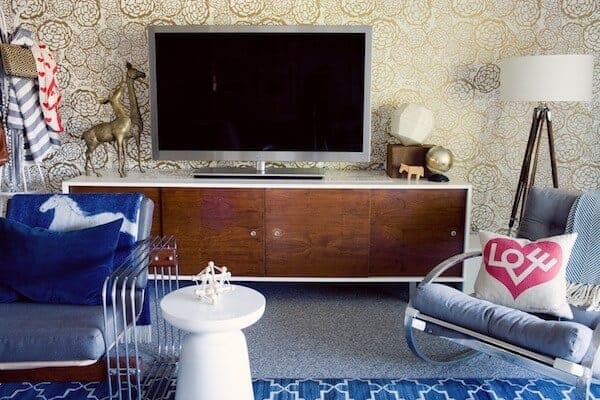 mid-century modern tv stand and milo baughman chair - dev-new.stylebyemilyhenderson.com