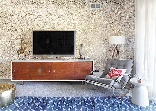 mid-century modern tv stand and milo baughman chair - dev-new.stylebyemilyhenderson.com