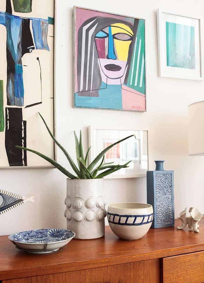 Credenza_4 Ways_Gallery Wall Pottery Succulents Woven Art_Mid Century Modern Eclectic 3