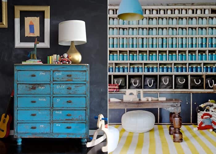 Playroom_Chalkboard Wall_Mason Jar Installation_Blue_Yellow_Emily Henderson_Nursery_side by side