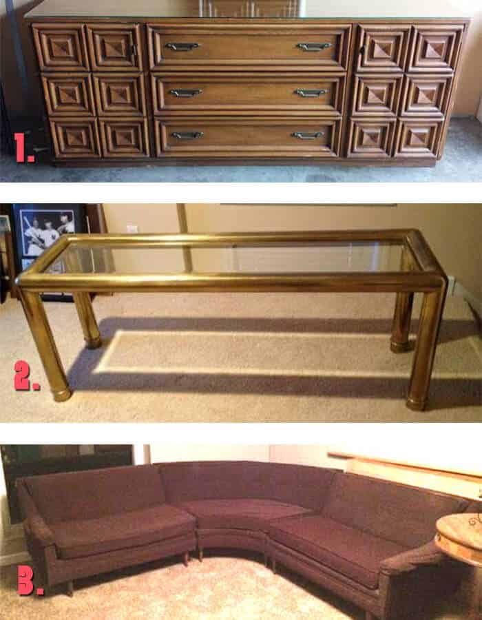 Vintage Dresser Brass table and Sectional